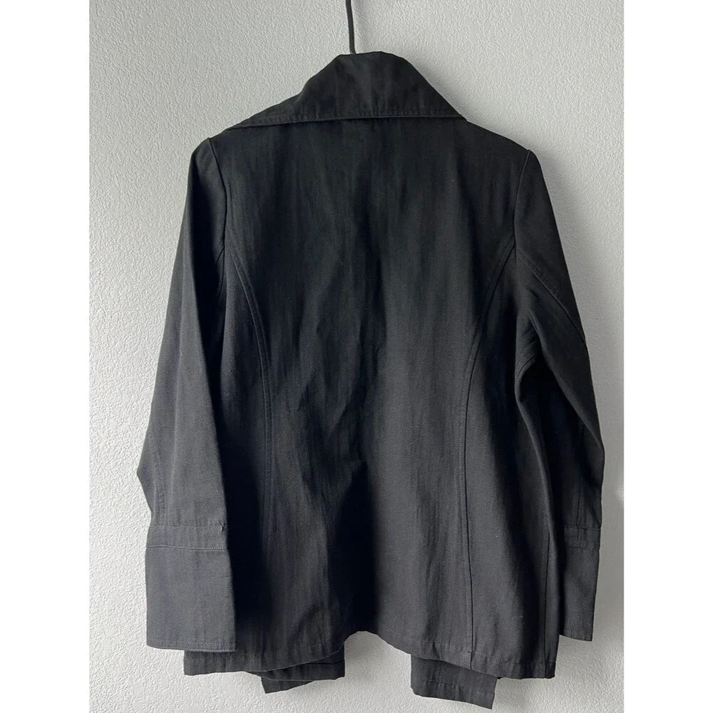 Beyond Threads M Black Cotton Utility Jacket Minimalist Artsy Lagenlook Peru